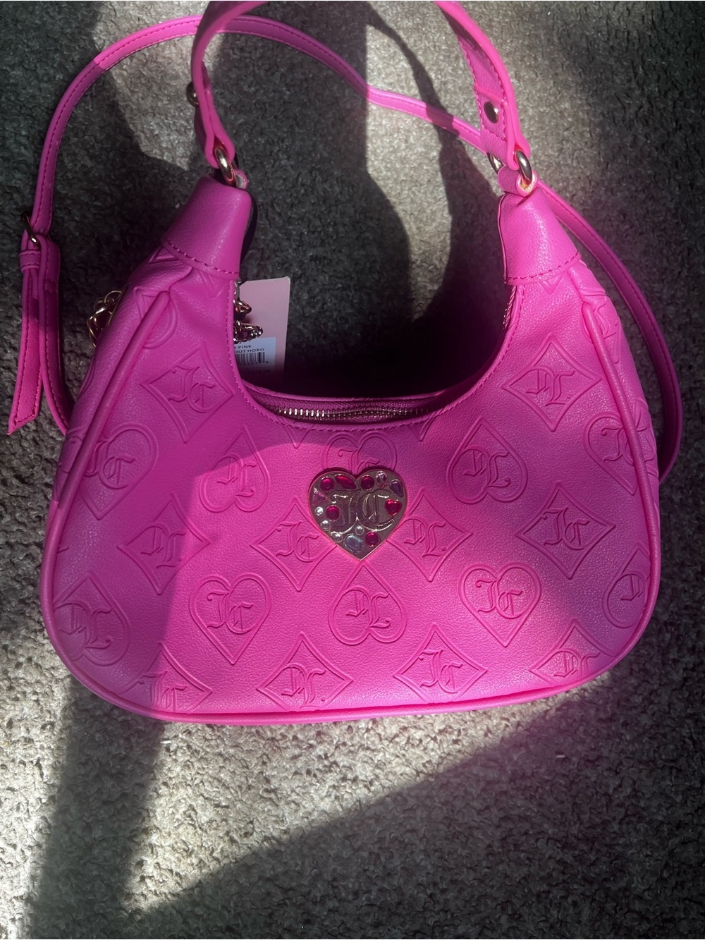 Juicy Couture Hot Pink Embossed Heart Shoulder Bag